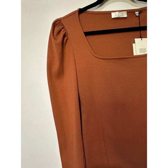 7 For All Mankind Puff Sleeve Square Neck Ribbed Top Size Small NWT Long Sleeves - Picture 5 of 13